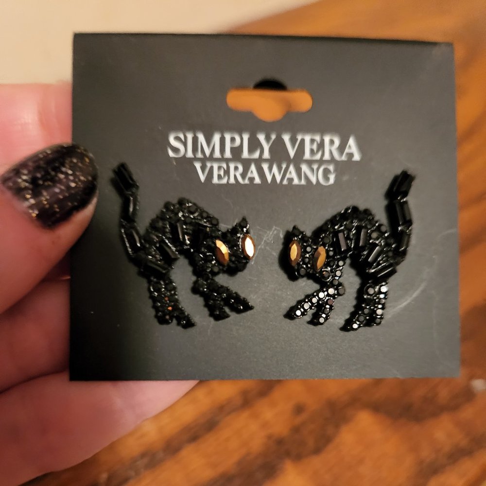NWT Vera Wang Halloween Black Cat Earrings